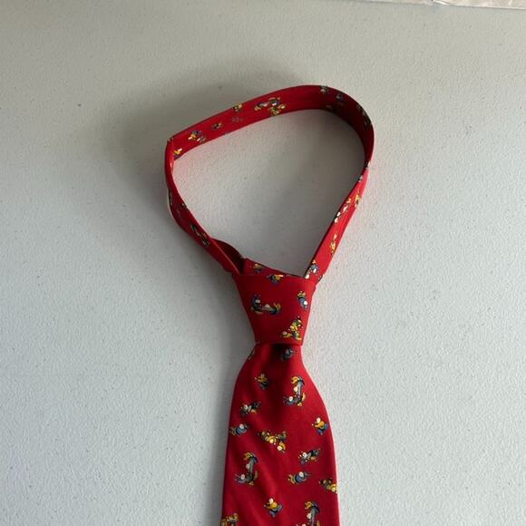 Salvatore Ferragamo Red Silk Necktie 58" Red Art Motif Made In Italy - Picture 2 of 9